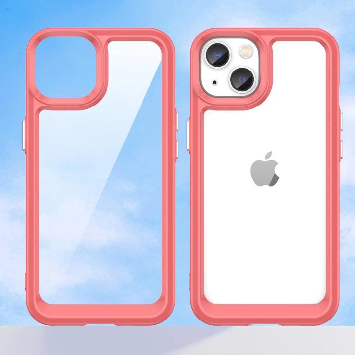 Outer Space dėklas iPhone 14 kietasis dangtelis su geliniu rėmeliu raudonas