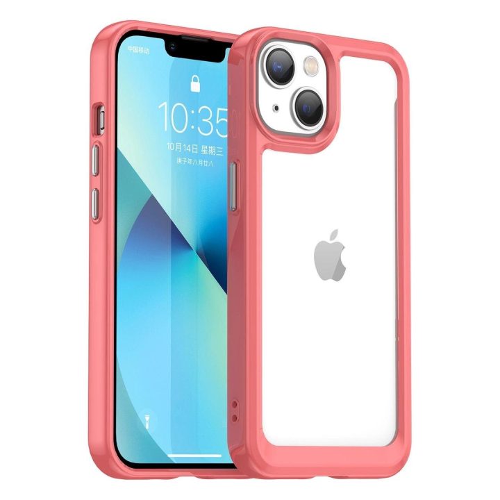 Outer Space dėklas iPhone 14 kietasis dangtelis su geliniu rėmeliu raudonas