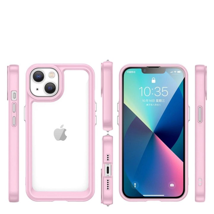 Outer Space dėklas iPhone 14 Plus kietasis dangtelis su geliniu rėmeliu rožinės spalvos