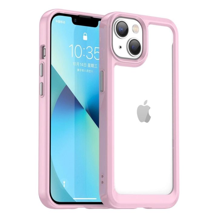 Outer Space dėklas iPhone 14 Plus kietasis dangtelis su geliniu rėmeliu rožinės spalvos