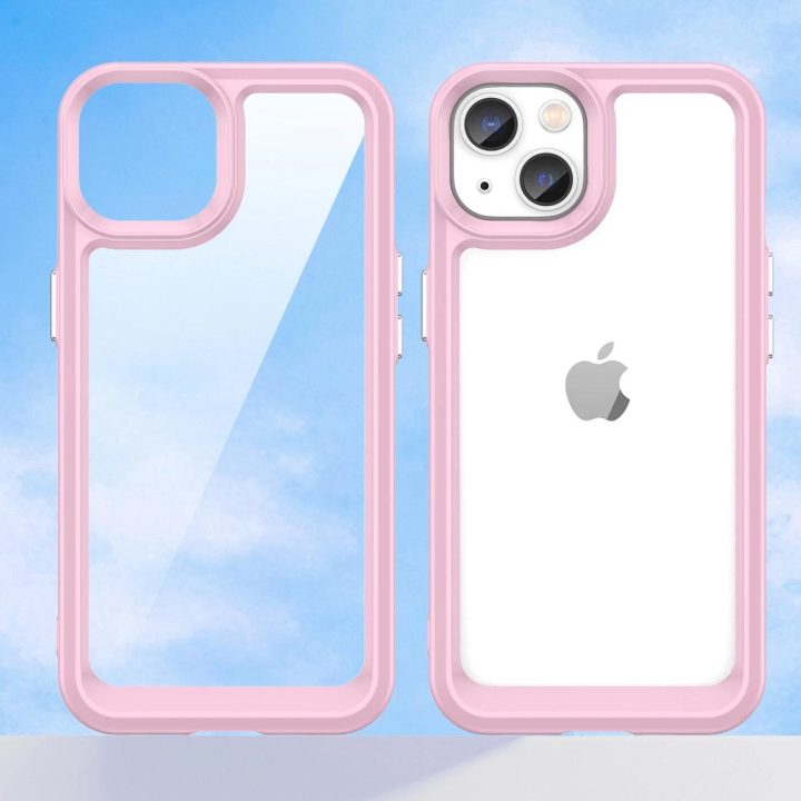 Outer Space dėklas iPhone 14 Plus kietasis dangtelis su geliniu rėmeliu rožinės spalvos