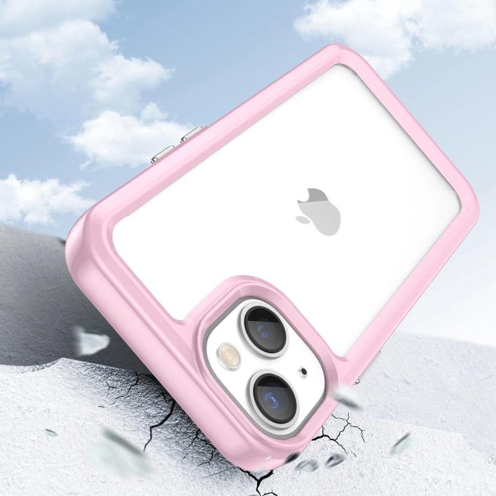 Outer Space dėklas iPhone 14 Plus kietasis dangtelis su geliniu rėmeliu rožinės spalvos