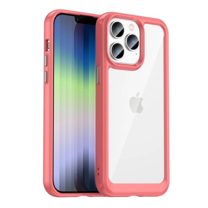 Outer Space dėklas iPhone 14 Pro kietasis dangtelis su geliniu rėmeliu raudonas
