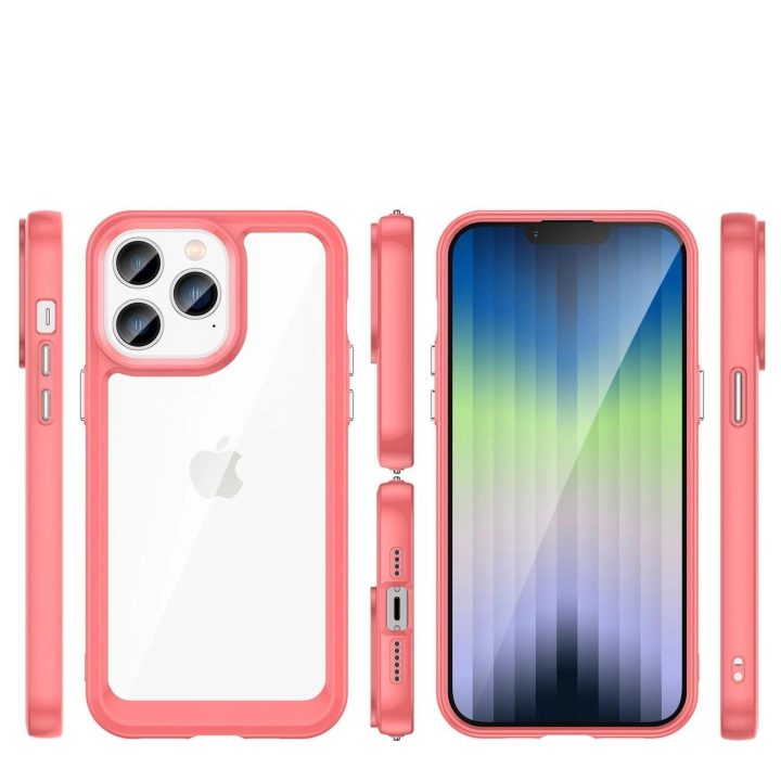 Outer Space dėklas iPhone 14 Pro kietasis dangtelis su geliniu rėmeliu raudonas