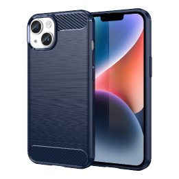 Carbon Case iPhone 14 dėklas su lanksčiu geliniu galiniu dangteliu, mėlynos spalvos