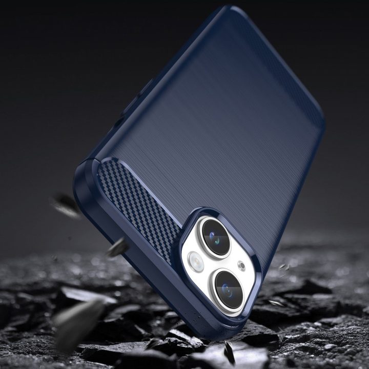 Carbon Case iPhone 14 dėklas su lanksčiu geliniu galiniu dangteliu, mėlynos spalvos