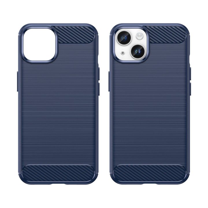 Carbon Case iPhone 14 dėklas su lanksčiu geliniu galiniu dangteliu, mėlynos spalvos