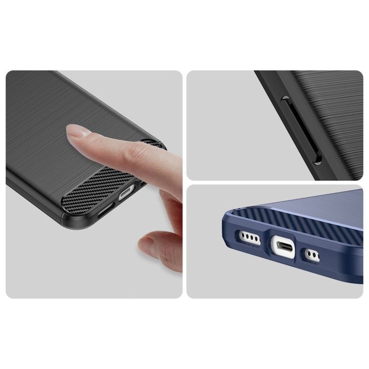 Carbon Case iPhone 14 dėklas su lanksčiu geliniu galiniu dangteliu, mėlynos spalvos