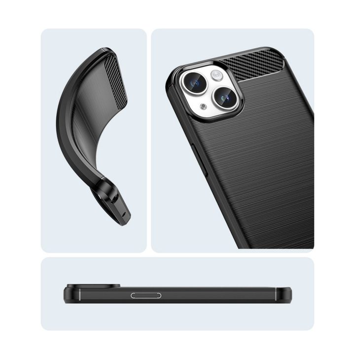 Carbon Case iPhone 14 dėklas su lanksčiu geliniu galiniu dangteliu, mėlynos spalvos
