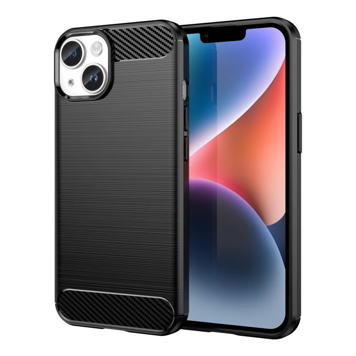 Carbon dėklas iPhone 14 Plus lanksčiam geliniam užpakaliniam dangteliui, juodas