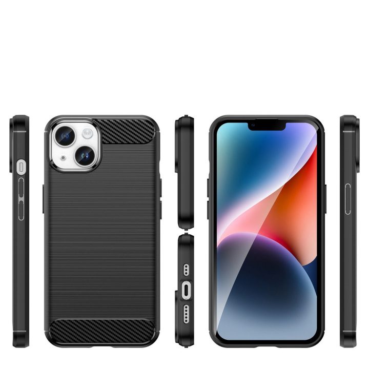 Carbon dėklas iPhone 14 Plus lanksčiam geliniam užpakaliniam dangteliui, juodas