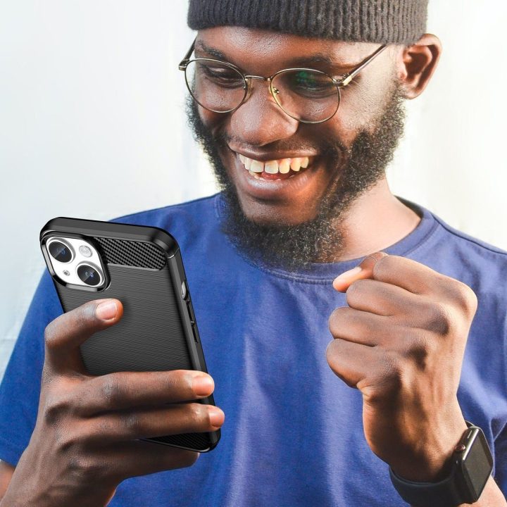 Carbon dėklas iPhone 14 Plus lanksčiam geliniam užpakaliniam dangteliui, juodas