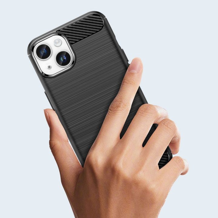 Carbon dėklas iPhone 14 Plus lanksčiam geliniam užpakaliniam dangteliui, juodas