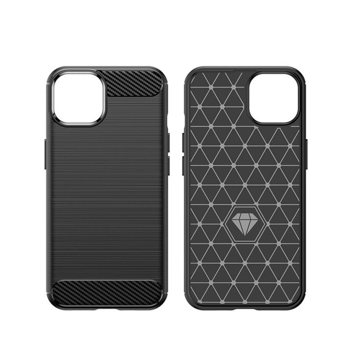 Carbon dėklas iPhone 14 Plus lanksčiam geliniam užpakaliniam dangteliui, juodas