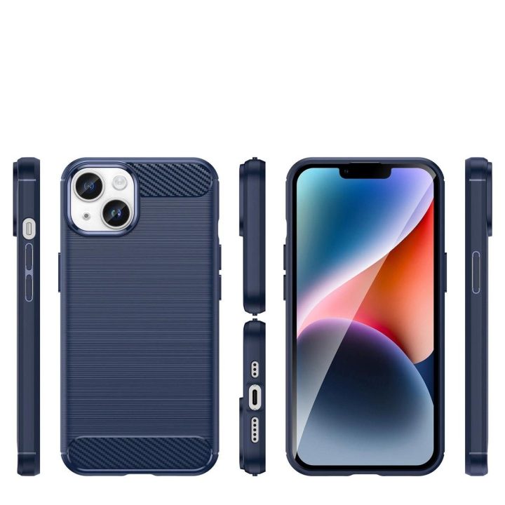 Carbon dėklas iPhone 14 Plus lanksčiam geliniam užpakaliniam dangteliui, mėlynos spalvos