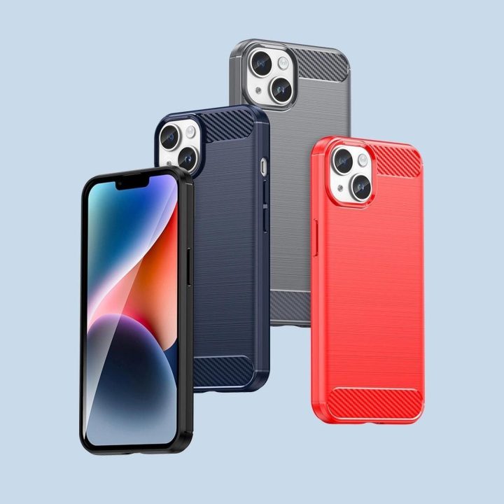 Carbon dėklas iPhone 14 Plus lanksčiam geliniam užpakaliniam dangteliui, mėlynos spalvos