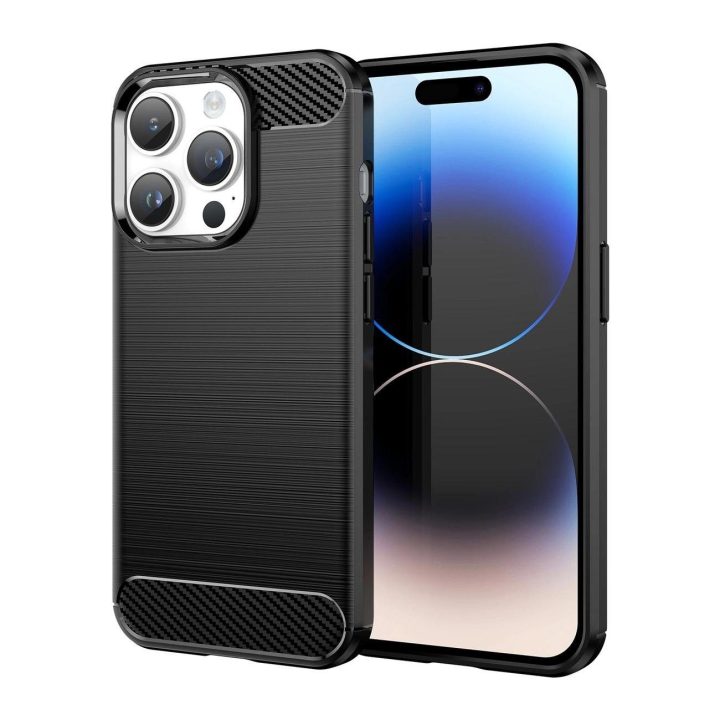 Carbon Case iPhone 14 Pro Max lankstus gelinis galinis dangtelis, juodas