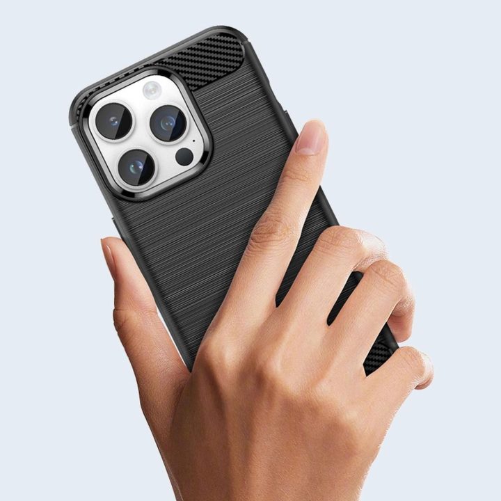 Carbon Case iPhone 14 Pro Max lankstus gelinis galinis dangtelis, juodas