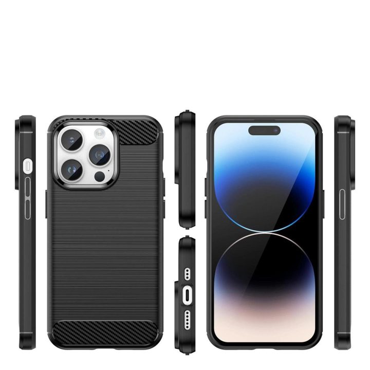 Carbon Case iPhone 14 Pro Max lankstus gelinis galinis dangtelis, juodas