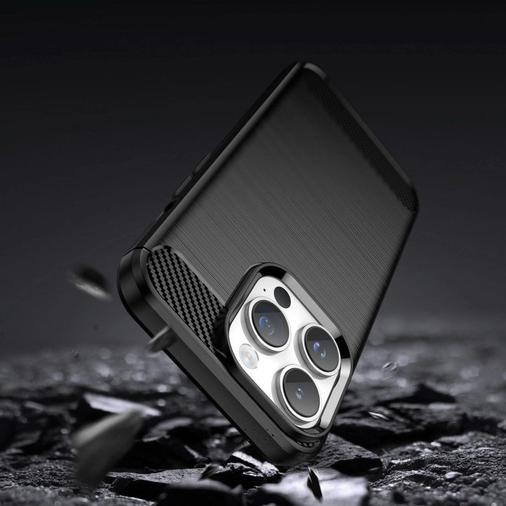 Carbon Case iPhone 14 Pro Max lankstus gelinis galinis dangtelis, juodas