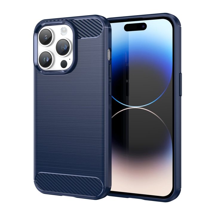 Carbon dėklas iPhone 14 Pro Max lanksčiam geliniam užpakaliniam dangteliui, mėlynos spalvos