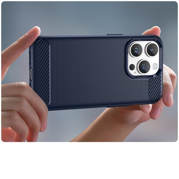 Carbon dėklas iPhone 14 Pro Max lanksčiam geliniam užpakaliniam dangteliui, mėlynos spalvos