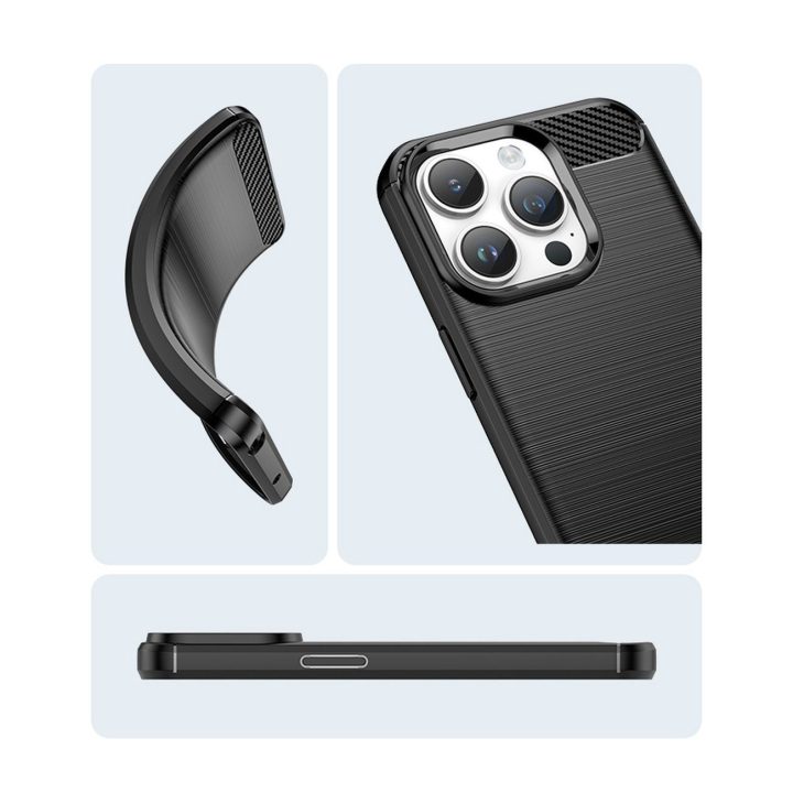 Carbon dėklas iPhone 14 Pro Max lanksčiam geliniam užpakaliniam dangteliui, mėlynos spalvos