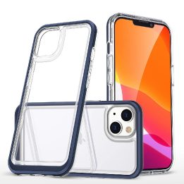 Skaidrus 3in1 dėklas iPhone 14 silikoninis dangtelis su rėmeliu mėlynas