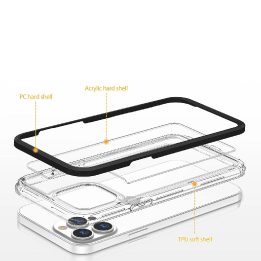 Skaidrus iPhone 14 Plus 3in1 dėklas su silikoniniu dangteliu ir rėmeliu, juodas