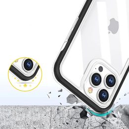 Skaidrus iPhone 14 Pro 3in1 dėklas su silikoniniu dangteliu ir rėmeliu, juodas