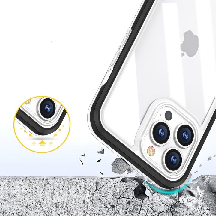 Skaidrus 3in1 dėklas iPhone 14 Pro silikoninis dangtelis su rėmeliu raudonas