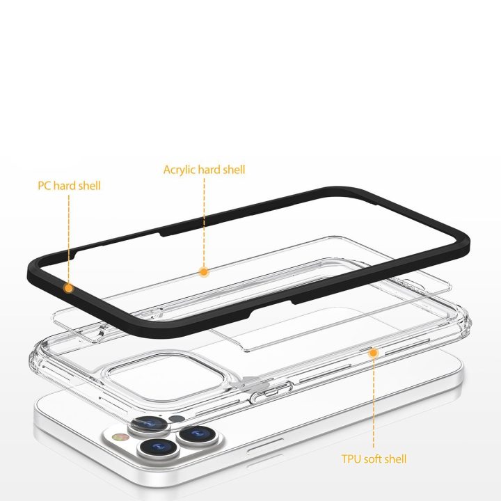 Skaidrus 3in1 dėklas iPhone 14 Pro silikoninis dangtelis su rėmeliu raudonas