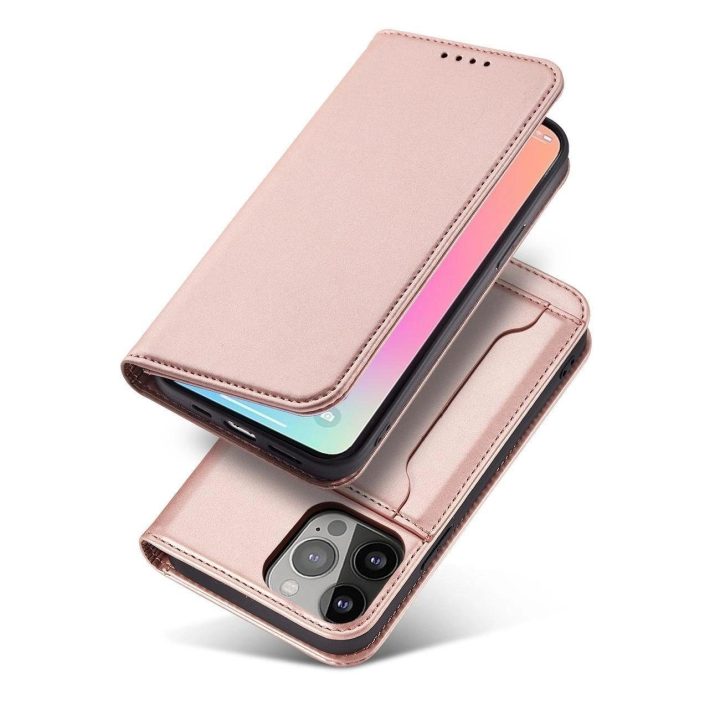 Magnetinis kortelės dėklas iPhone 14 Plus flip cover piniginės stovas rožinis