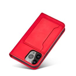 Magnetinis kortelės dėklas iPhone 14 Pro flip cover wallet stand red