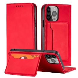 Magnetinis kortelių dėklas iPhone 14 Pro Max flip cover wallet stand red