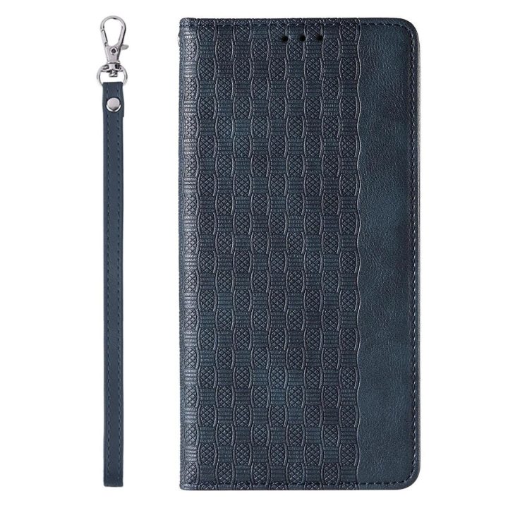 Magneto dirželio dėklas iPhone 14 Flip Wallet Mini Lanyard Stand Blue