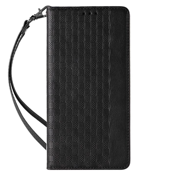 Magneto dirželio dėklas iPhone 14 Plus Flip Wallet Mini Lanyard Stand Black dėklas