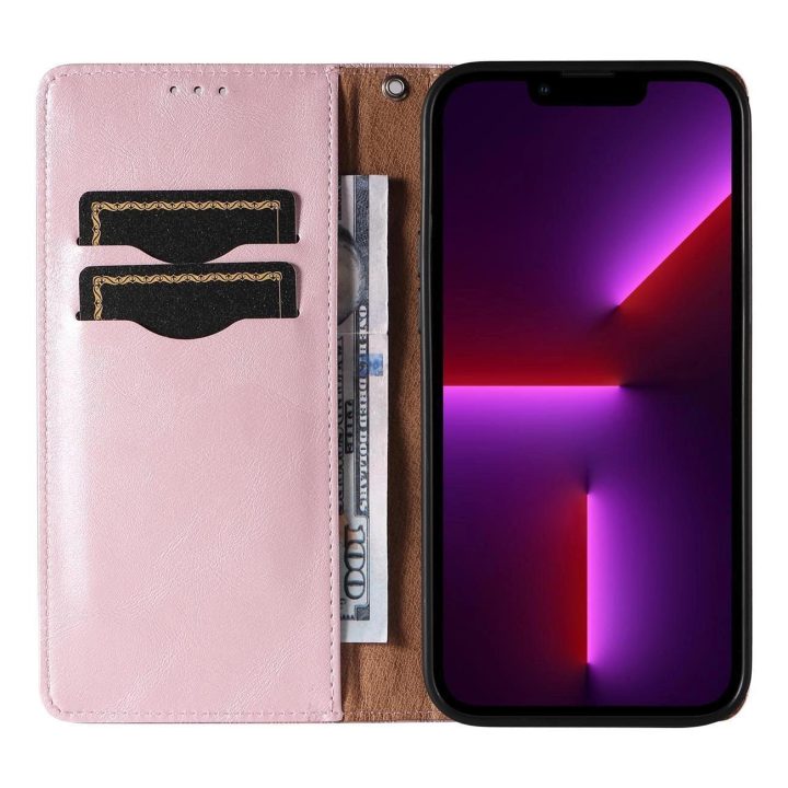 Magneto dirželio dėklas iPhone 14 Plus Flip Wallet Mini Lanyard Stand Pink dėklas
