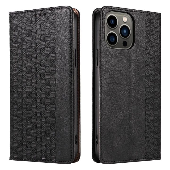 Magneto dirželio dėklas iPhone 14 Pro Flip Wallet Mini Lanyard Stand Black