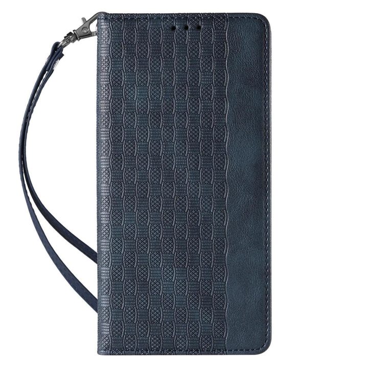 Magneto dirželio dėklas iPhone 14 Pro Flip Wallet Mini Lanyard Stand Blue