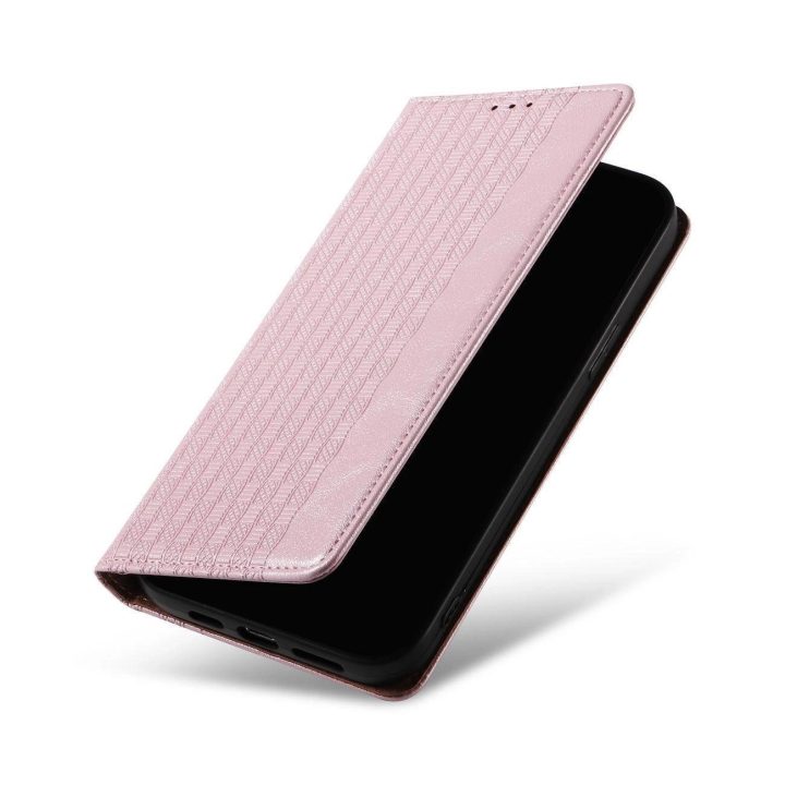 Magneto dirželio dėklas iPhone 14 Pro Flip Wallet Mini Lanyard Stand Pink dėklas
