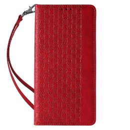 Magneto dirželio dėklas iPhone 14 Pro Max Flip Wallet Mini Lanyard Stand Red dėklas