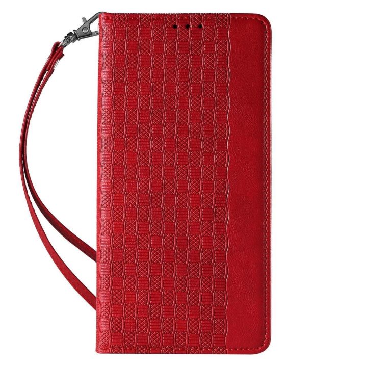 Magneto dirželio dėklas iPhone 14 Pro Max Flip Wallet Mini Lanyard Stand Red dėklas