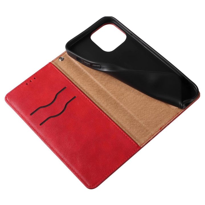 Magneto dirželio dėklas iPhone 14 Pro Max Flip Wallet Mini Lanyard Stand Red dėklas