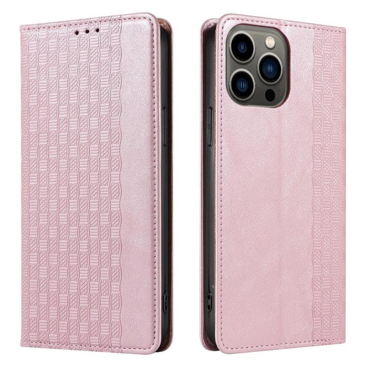 Magneto dirželio dėklas iPhone 14 Pro Max Flip Wallet Mini Lanyard Stand Pink