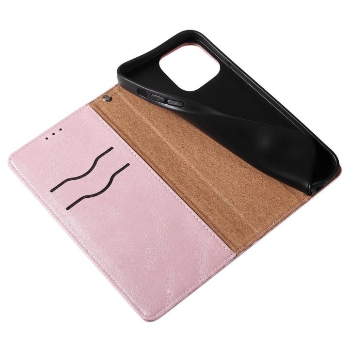 Magneto dirželio dėklas iPhone 14 Pro Max Flip Wallet Mini Lanyard Stand Pink