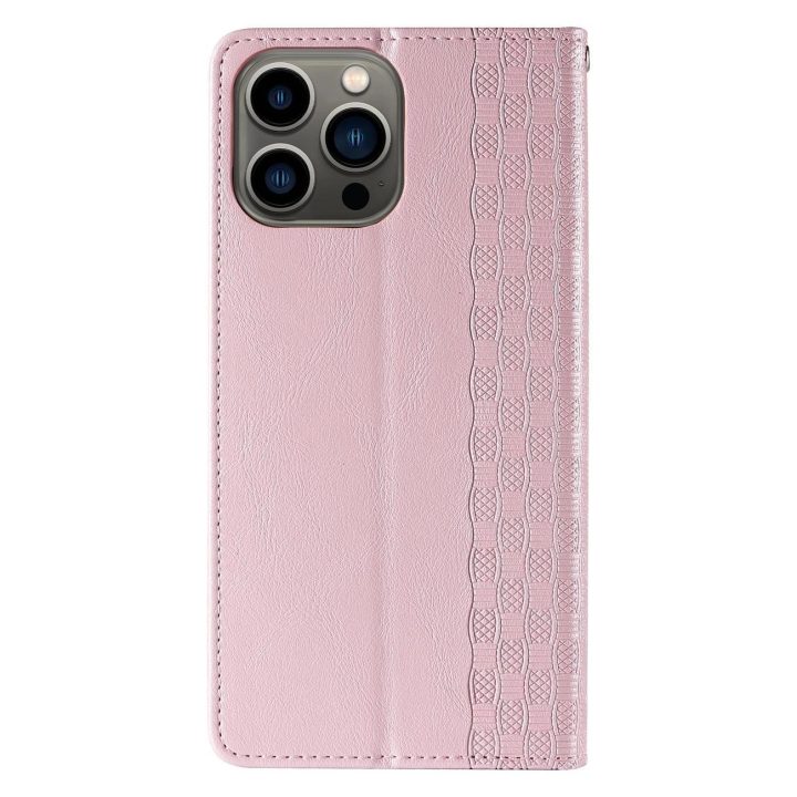 Magneto dirželio dėklas iPhone 14 Pro Max Flip Wallet Mini Lanyard Stand Pink