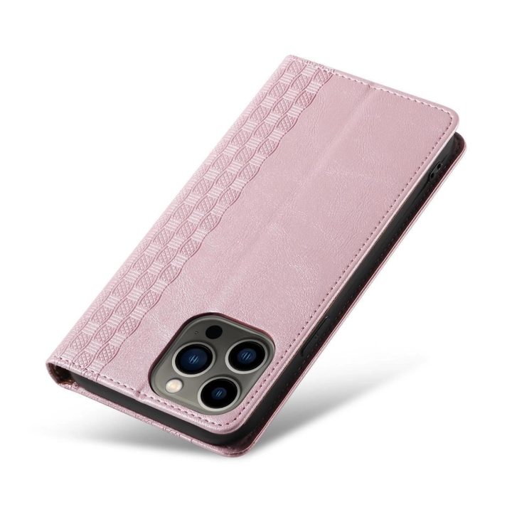 Magneto dirželio dėklas iPhone 14 Pro Max Flip Wallet Mini Lanyard Stand Pink