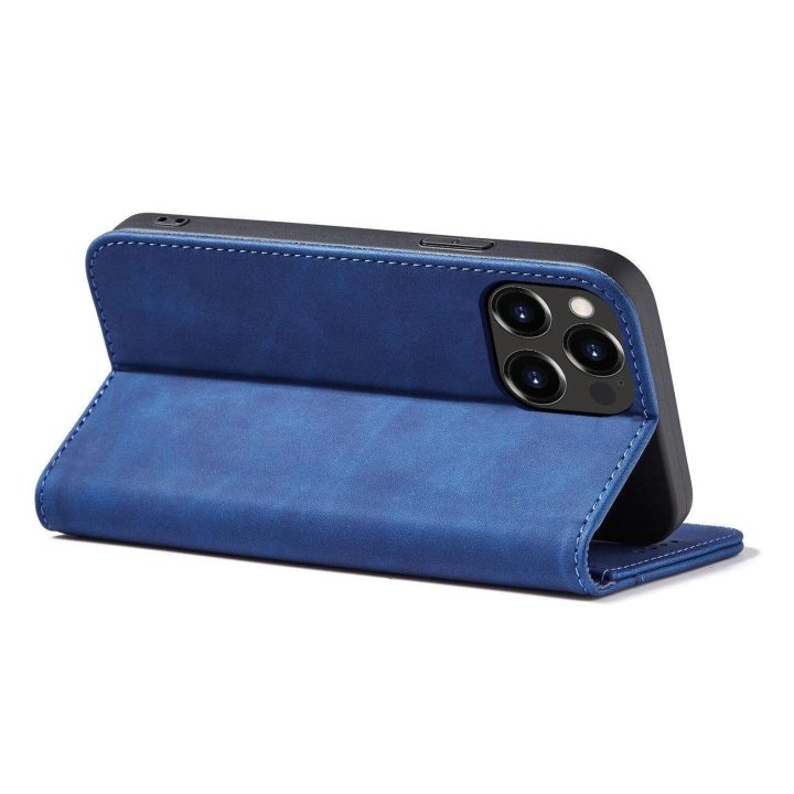 Magnetinis Fancy Case dėklas iPhone 14 , apverčiamasis dangtelis, piniginės stovas, mėlynas
