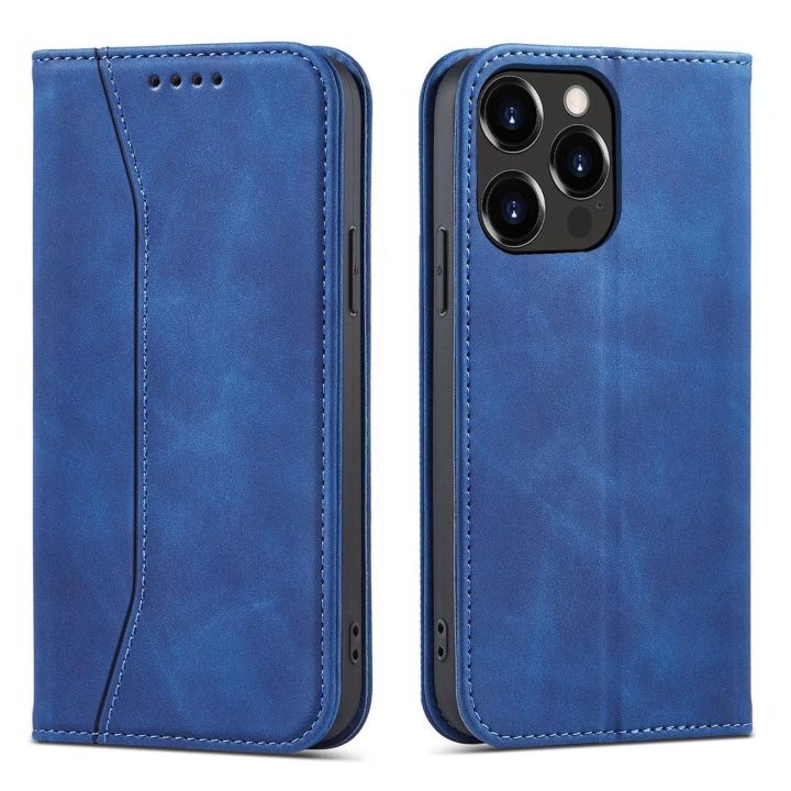 Magnetinis Fancy Case dėklas iPhone 14 , apverčiamasis dangtelis, piniginės stovas, mėlynas